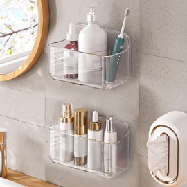 Diesisa Diesisa 2pc Acrylic Wall Mount Organizer, Adhesive Clear Cabinet Door Organizer,Acrylic Shelves for Wall,No Drilling Hang Walls,with Self Adhesive Tape, for Bathroom, Kitchen, Living Room