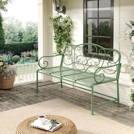 Christopher Knight Home Layon Iron Outdoor Bench, Patio Loveseat for 2 People, Durable Garden Bench with Floral Pattern Backrest, Slatted Seat for Park/Yard, Spacious Outdoor Seating, Matte Green