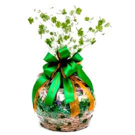 St. Patrick's Day Gift Basket Stuffed with Assorted Chocolates, Cookies and Snacks Hand-Crafted with a double bow for Patty's Day shamrock lovers women, men, irish, kids, thank you