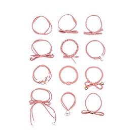 Elastic Hair Ties Set Ponytail Holders Fashion Beaded Bands Scrunchies Pink 12P TPAF91514