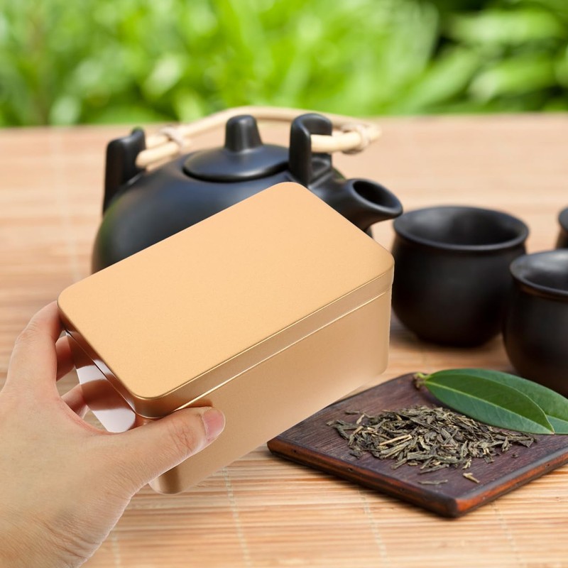 DOITOOL Household Tea Box Set of 2 Rectangular Tinplate Storage