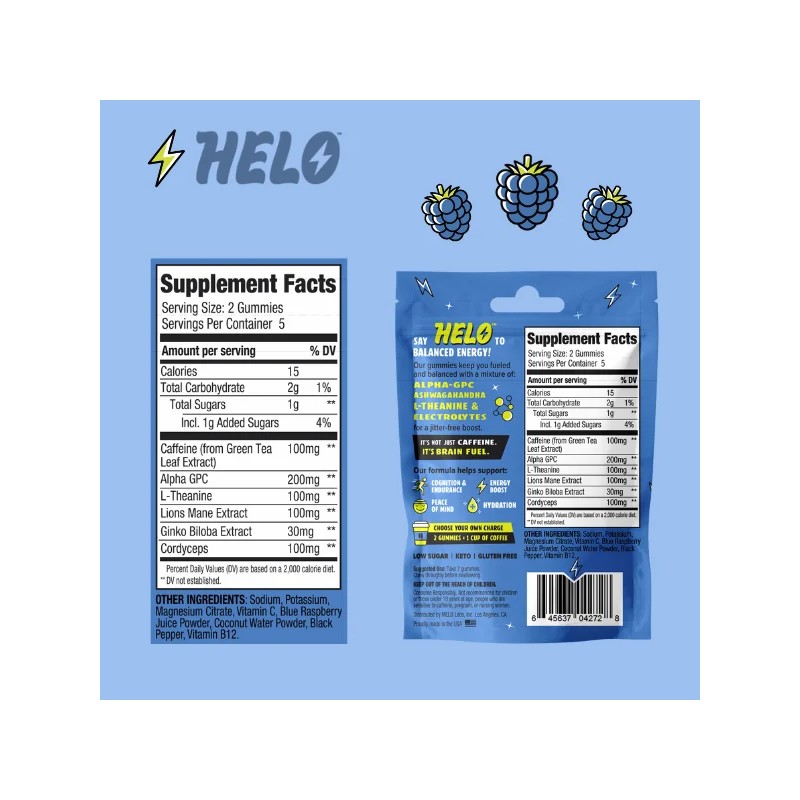 HELO Energy Gummies, Blue Razz (10CT)