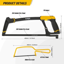 KATA High-Tension Hacksaw Frame Set, 12" Hacksaw, 6" Mini Hack saw, Extra 7-Pieces 12" Carbon Steel Blades and 3-Pieces 6" 65Mn Steel Blades Included, Handsaw for Metal, Wood, PVC Pipes