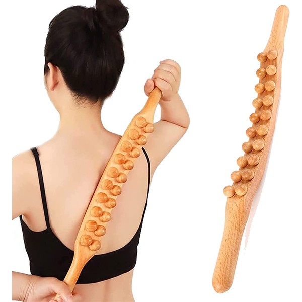 Wood Therapy Massage Tools 20 Beads Myofascial Release Tool Stomach Cellulite Massager,Ease Neck Back Waist and Leg Hip Pain Self Body Sculpting Massage Tool