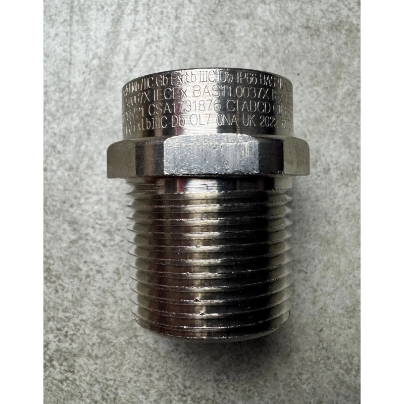HAWKE 476/3/4NPT/M20 Exd Brass Nickel Plated Adaptor 3/4" NPT Male