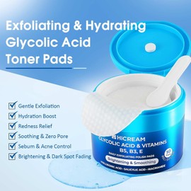 Hicream Glycolic Acid Pads Dual Texture Facial Exfoliation Toner for Pore Care and Skin Glowing Niacinamide Salicylic Acid Vitamin E B3 B5 (50 Pads) / 히크림 글리콜산 패드 모공 케어 및 피부 광채를 위한 듀얼 텍스처 페이셜 각질 제거 토너 니아신아마이드 살리실산 비타민 E B3 B5 (50 패드)