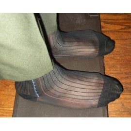 The Sock Man Socks & Shoes Mens Sheer Nylon Thick N Thin Socks, Cap Toe / Heel Clock Pattern Ankle SZ 10-13 - Black