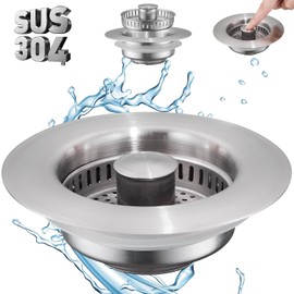 Tapón de colador de drenaje para fregadero de cocina 4 en 1, Pollock SUS304 de acero inoxidable con cesta de colador, tapón de fregadero de cocina antiobstrucción para drenaje estándar de EE. UU