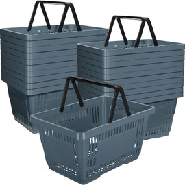 Macarrie Set of 20 Shopping Baskets with Handles Plastic Grocery Baskets 16.9 x 11.8 x 9 Inch Portable Shop Basket Bulk for Retail Stores Supermarket Grocery Shopping (Dark Gray)