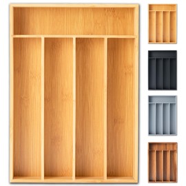Silverware Organizer, 10 Inch Utensil Organizer Kitchen Drawer Organizer Bamboo Silverware Holder Cutlery Tray Organizer in Drawer Flatware Organizer Tray(5 slots, Natural）