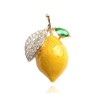 Stainless Steel Fruit Lemon Yellow Leaf Brooch with Rhinestones and