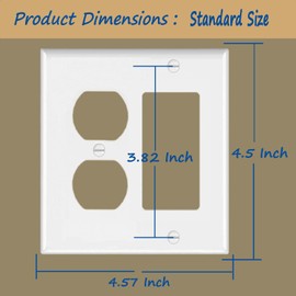 Combination Duplex Receptacle Outlet/Rocker Light Switch Wall Plate,Smooth Face, White,Standard Size 4.50" x 4.57",Unbreakable Polycarbonate Thermoplastic,UL Listed,2-Pack