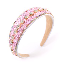 Gmmidea Rhinestone Women Headband Sparkle Diamond Crystal Headband Padded Wide Hairband Glitter Hair Accessories for Women Girls Pink