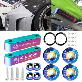 Xotic Tech JDM Hood Spacer Hood Riser 3/4" Replacement + Quick Release Holders Front Rear Bumper Fasteners Fender Hatch Lids Compatible with Honda Civic CRX Del Sol, Acura Integra(NEO)