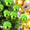 ShinyRelief 12 Pcs Green Christmas Ornaments with Fuzzy Fluffy Hair
