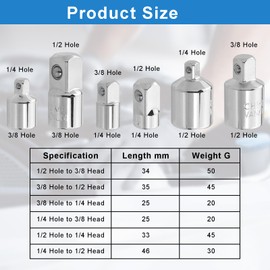6 Piece Socket Adapter Set Socket Adapter Socket Adapter 1/2 to 1/4.1/2 to 3/8.1/4 to 1/2.1/4 to 3/8.3/8 to 1/2.3/8 to 1/4, for Socket Wrench Adapter