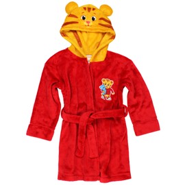 Daniel Tiger Toddler Boys Girls Hooded Plush Fleece Bathrobe Robe with Ears (4T, Red/Gold)
