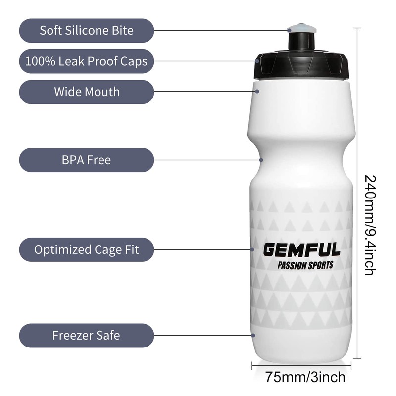 GEMFUL Biking Water Bottles BPA Free Squeeze Sports Bottle 0,75l