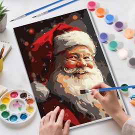 Skyboda Christmas Paint by Numbers Kit for Adults Beginners with Frame, Christmas Santa Claus Adult Paint by Number Kits on Canvas, Easy DIY Oil Painting Kits for Home Decor, 8x12in