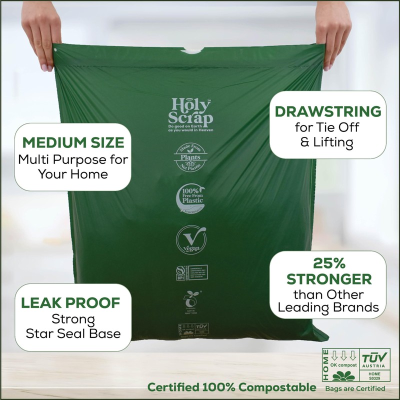 HOLY SCRAP! Medium Compostable Drawstring Trash Bags - 6-8 Gallon,