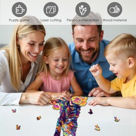 Cat Wooden Puzzles for Adults, Jigsaw Puzzle 200 Pieces, Unique Shape Puzzles with Wooden Box, Family Game Gift, Fun Challenging Puzzle for Adults