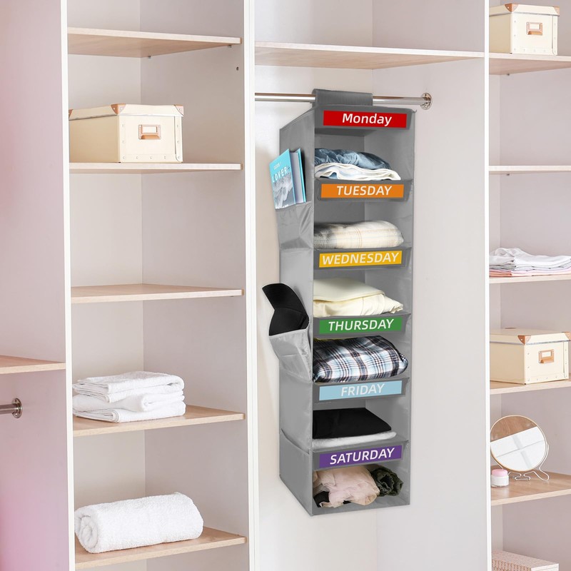 Yuuchoringee 6-Shelf Weekly Clothes Organizer for Kids Days of The