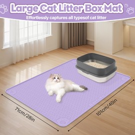 Bartuke Cat Litter Mat, Extra Large 40" x 28" Silicone Mat Litter Trapping Mat for Scatter Control, Soft on Kitty Paws, Easy to Clean (Purple)