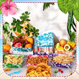 Nitial 48 Pcs Hibiscus Party Paper Food Trays Disposable Luau Party Food Boats Hawaiian Themed Party Decorations 5 lb Hawaiian Food Tray for Hibiscus Party, Hawaiian Tropical Theme Party