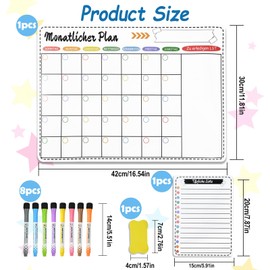 FIHODONE Monthly Planner Wipe Clean, A3 42 x 30 cm Whiteboard Weekly Planner Magnetic Monthly Planner Wipe Clean for Fridge, Household Planner Family with Marker & Eraser Sponge, for Meal Planner Week