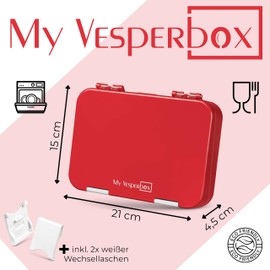 My Vesperbox – Len - Bento Box Kinder - Lunchbox mit 4+2 Fächern - extrem robust – Brotdose – Brotbox ideal für Kindergarten und Schule… (Rot-Weiß)