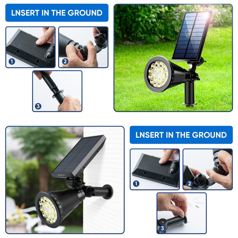 KEV 800 Lumens Solar Spot Lights Outdoor,18 LEDs Solar Flood