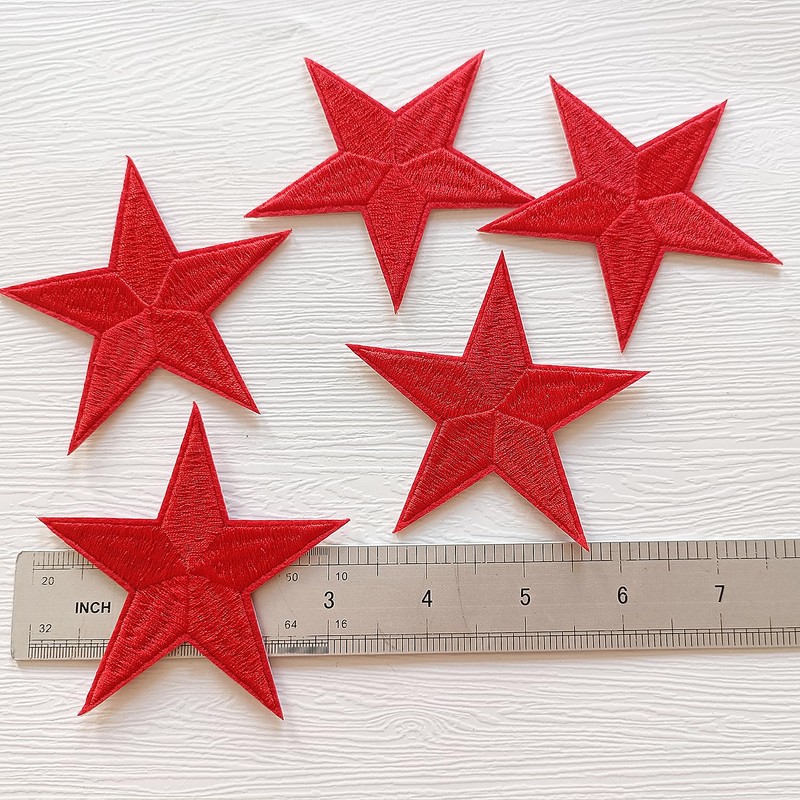 Zlettery 5pcs Red Star Iron on Patches, Star Patches Embroidered
