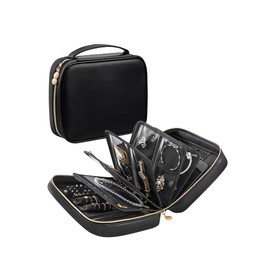 Lolalet Jewellery Travel Case with Soft Jewellery Bag, Jewellery Box & Jewellery Box Travel, Jewellery Case Organiser for Necklaces, Rings, Earrings & Bracelets, Portable Storage - Black