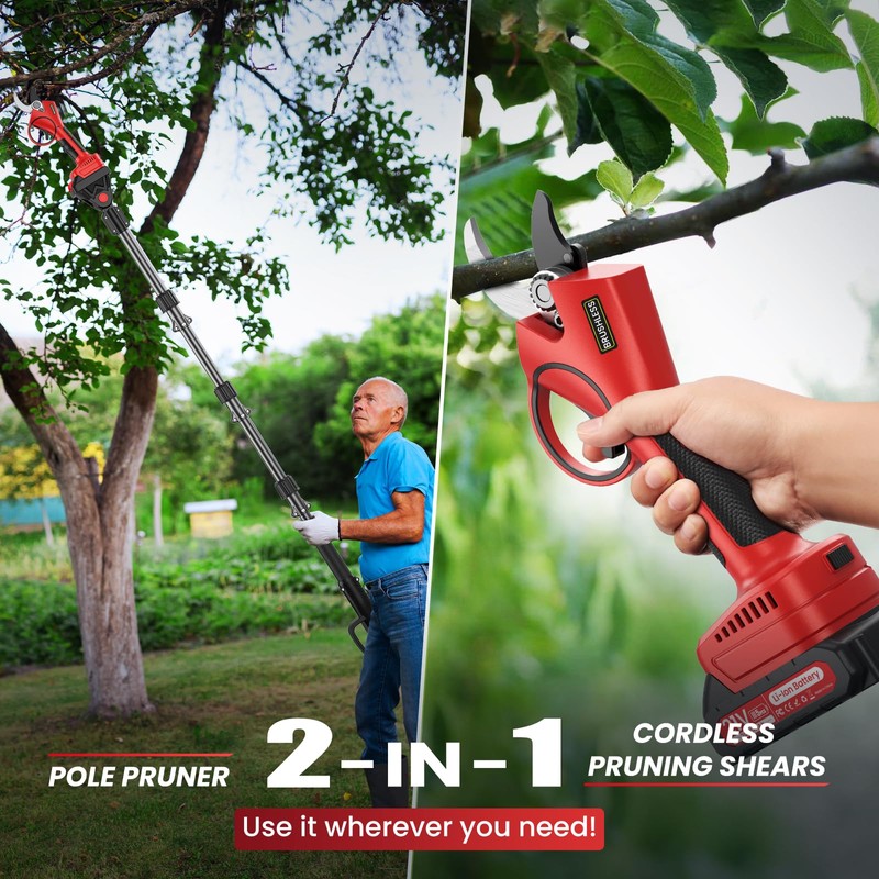 Electric Pruning Shears with Pole, 2-in-1 Cordless Pruning Shears 1.6"