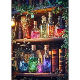 MEIYUDA Book Diamond Painting Kits for Adults, 5D DIY Magic Book Diamond Art kits, Witch's Bookshelf Diamond Art Crystal Picture Round Full Drill Gem Art for Home Wall Decor 30x40cm