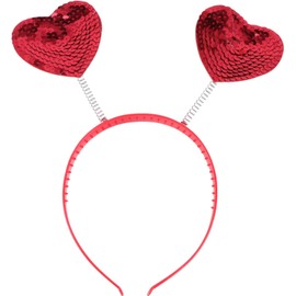 Heart Headband, Red Sequin Love Shaped Boppers Hair Hoop Photo Props Accessories for Holiday Birthday Valentines Day