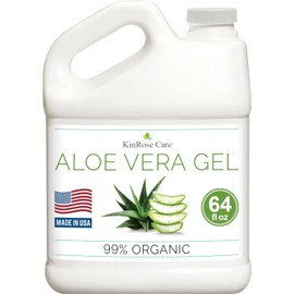 KinRose Care Organic Aloe Vera Gel Bulk - Half Gallon - for Face, Skin, Hair & Sunburn Relief From 100 Percent Pure Aloe Vera - Cold Pressed, Vegan, Unscented - Made in USA (64 Fl Oz)