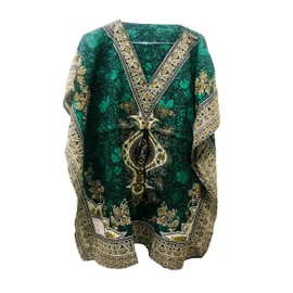 Women's Bohemian Short Kaftan Maxi Tunic Kimono Dress Ladies Summer Women Evening Nightgown Home wear Beach Cover Up Dress Green