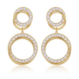 Gmai Gold Earrings for Women 18K Gold Double Circle Cubic Zirconia Hoop Earrings Statement Dangle Drop Hypoallergenic Fashion Jewelry Gifts Daily Wear (Golden Double Circle)