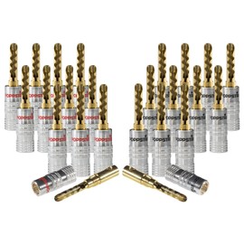 Poppstar 24x Hollow Banana Plugs, banana plugs for speaker cables (up to 6mm²), speakers, receivers, 24k gold-plated contacts (12x black, 12x red)