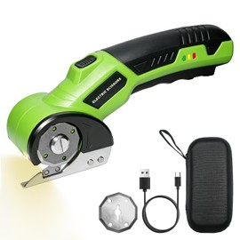 Cardboard Cutter, 4V Rechargeable Cordless Electric Scissors with 2 Blades, Safety Lock & LED Light, Electric Box Cutter for Thick Cardboard, Fabric, Plastic, Leather（Green）