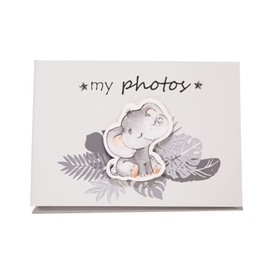 Happy Homewares Cute Baby Elephant Photo Album Grey with Silver Stars and Palm Leaves