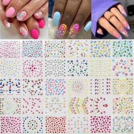 Flower Nail Charms Nail Art Kit with 30 Sheets Flower Nail Stickers 12 Boxes Colorful Flower with Rhinestone Nail Supplies 3D Nail Charms,Flower Nail Decals for Women Acrylic DIY Nail Art Decoration