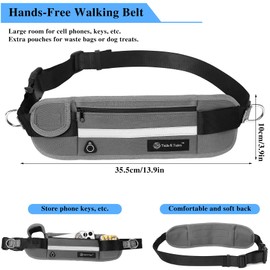 Tails & Tales Hands-Free Dog Leash with Waist Pouch, Dual Padded Handles and Reflective Strip, Shock-Absorbing Bungee for Large & Medium Dogs Up to 100 lbs, Running Walking Hiking (Gray)
