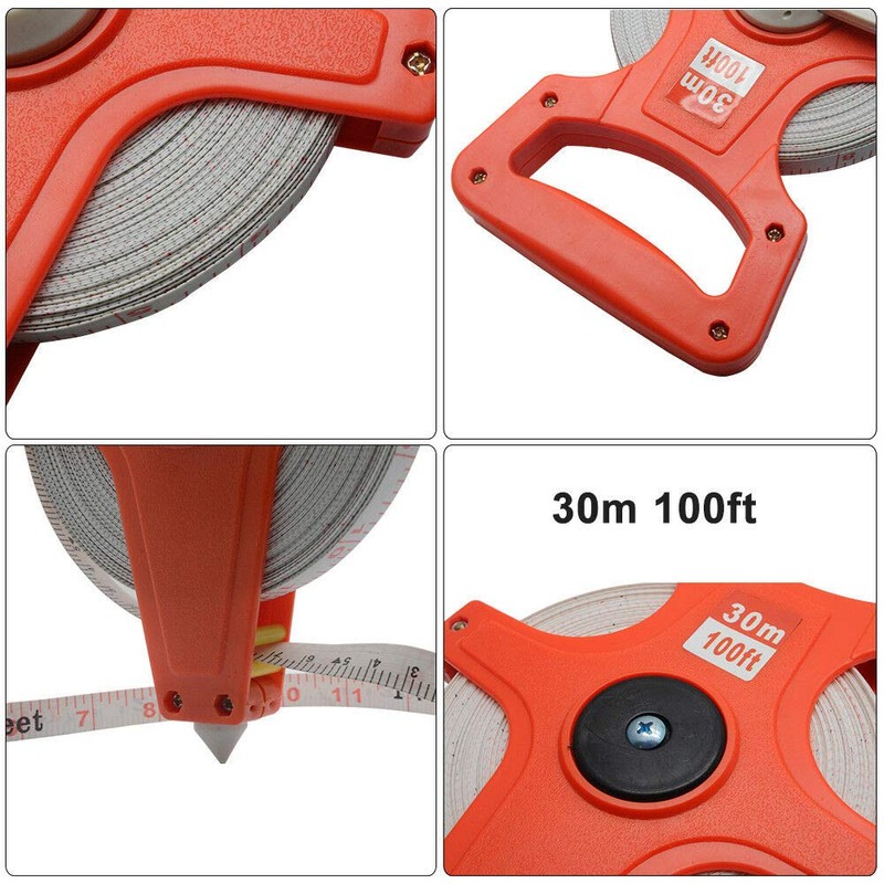 POWERTOOL 30M 100Ft Fiberglass Tape Measure with Double-Sided Scales and