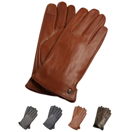 AKAROA ESTD 2019 TIM Men's Leather Gloves, Touchscreen Function, Italian Leather, Recycled Knitted Lining Made of 50% Cashmere and 50% Wool, 5 Sizes S - XXL, Tim Cognac