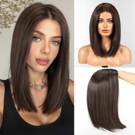 WOKESTAR Bob Wigs for Women Middle Part Bob Style Heat Resistant Fibre Synthetic Heat Resistant Wigs Dark Brown with Highlight Color