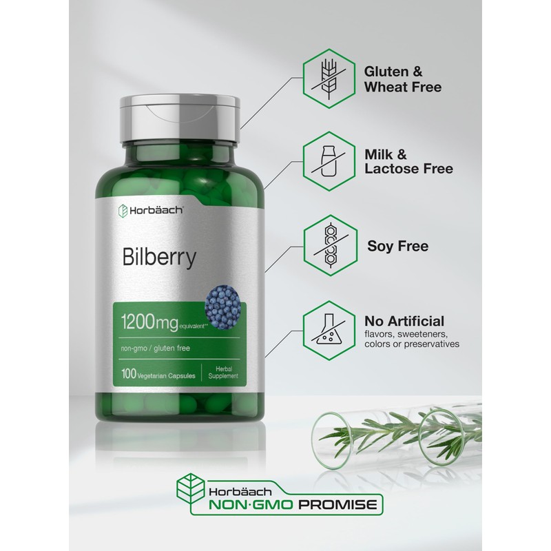Horbäach Bilberry Fruit Extract 1200mg | 100 Capsules | Vegetarian,