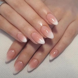 Aegenacess Press On Nails Short - Pink and White Ombre Press on Nails Almond Short Stick On Nails in 15 Sizes, 30Pcs Fake Nail Kit for Women