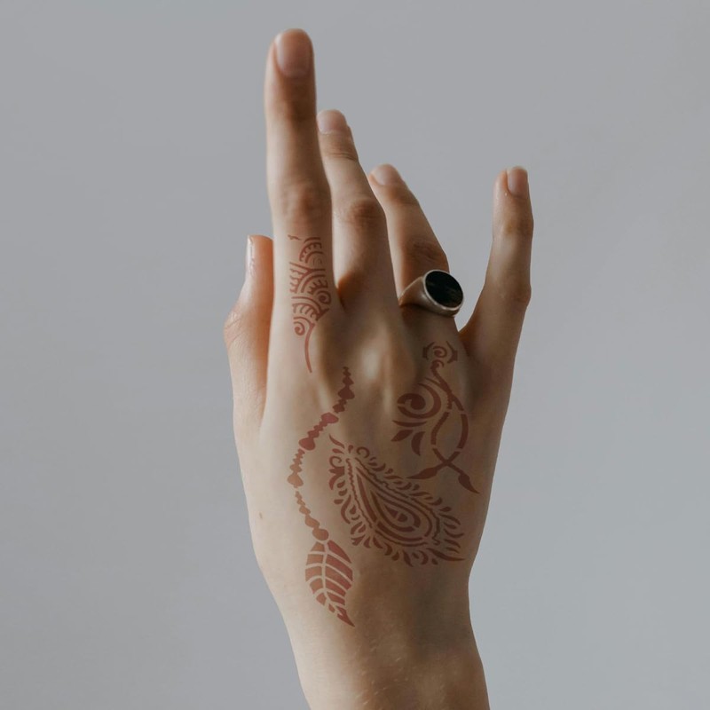 Thyonta 3PCS Hand Tattoo Stencil Indo-Nepalese Black Openwork Henna Tattoo